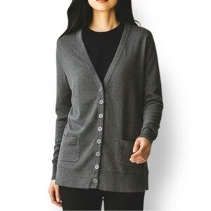4/$20 Basic Editions Gray Long Sleeve Button Front Cotton Cardigan Sweater SMALL
